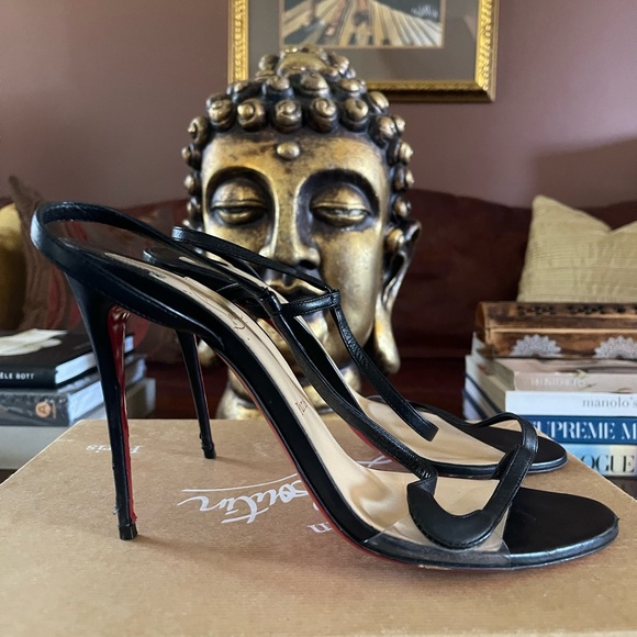 Christian Louboutin Rosalie Black Leather Strappy Slingback Heels with pvc 41.5 - Picture 2 of 5
